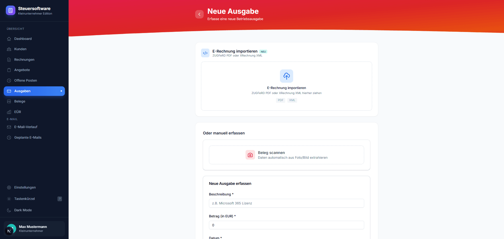 Ausgabenverwaltung mit E-Rechnung Import